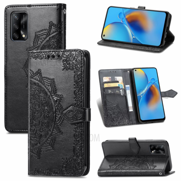 Big Butterfly Imprinting Leather Wallet Protective Phone Shell with Stand Design for Oppo F19 - Black-13