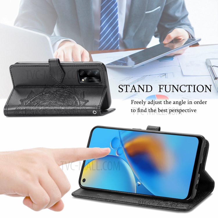 Big Butterfly Imprinting Leather Wallet Protective Phone Shell with Stand Design for Oppo F19 - Black-4
