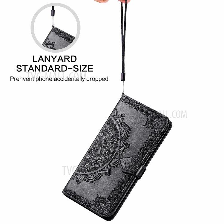Big Butterfly Imprinting Leather Wallet Protective Phone Shell with Stand Design for Oppo F19 - Black-9