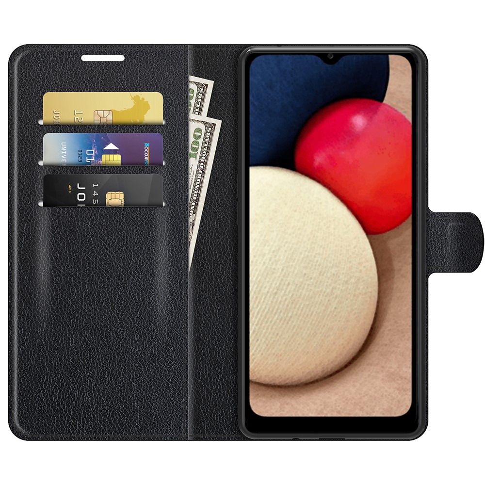 Folio Flip Book Style Protective Litchi Skin Texture Full Body Non-Slip Phone Case for Samsung Galaxy A03s - Black-7