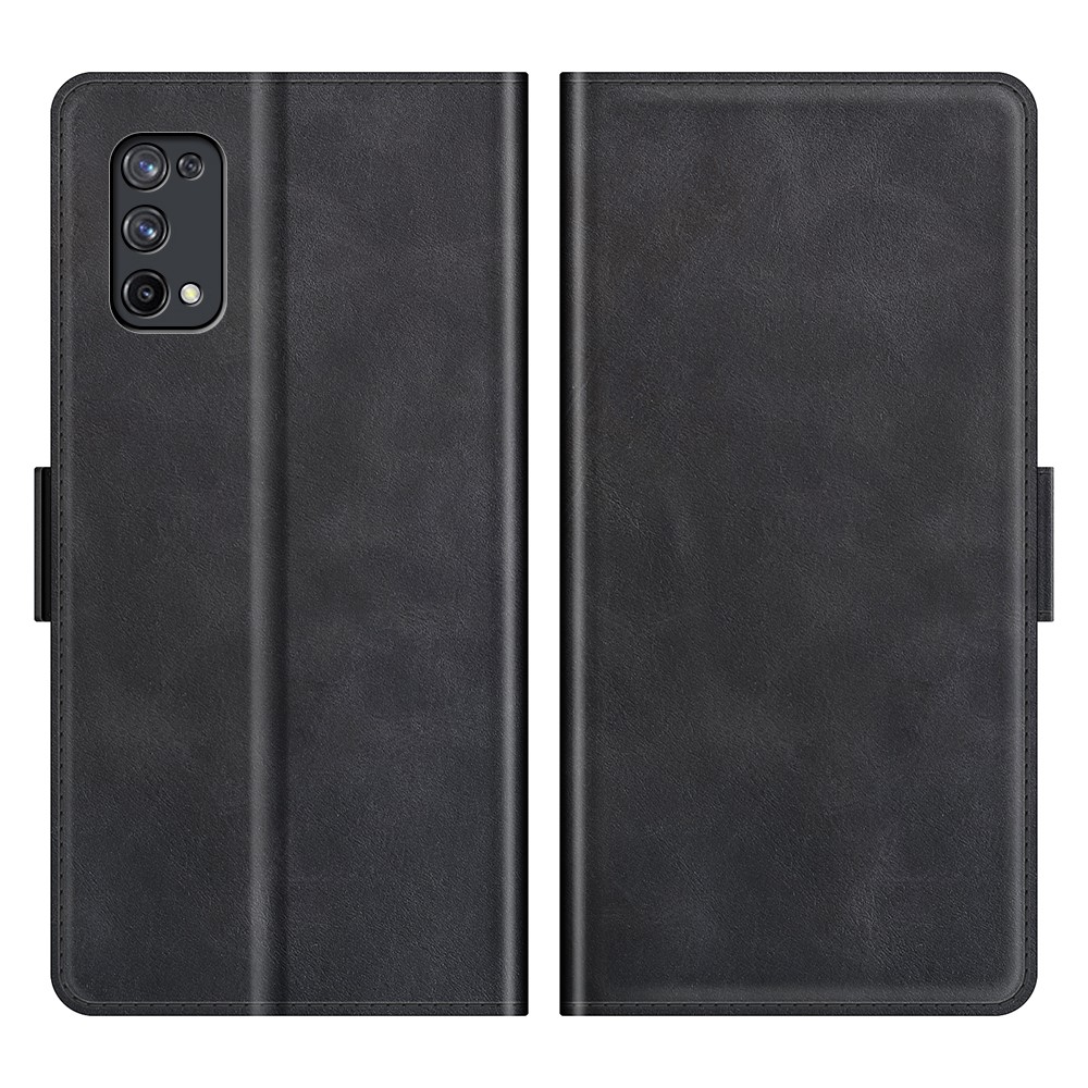 Cowhide Pattern Leather Stand Folio Flip Magnetic Cover for Realme X7 Pro Ultra / X7 Pro - Black-1