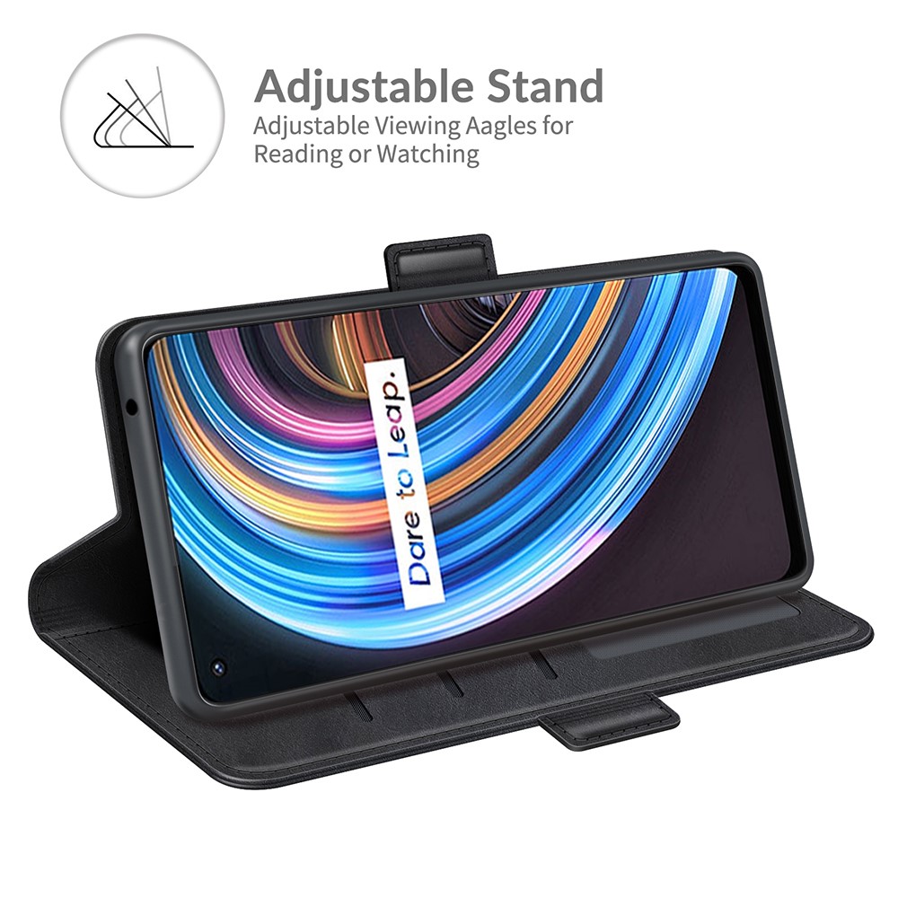 Cowhide Pattern Leather Stand Folio Flip Magnetic Cover for Realme X7 Pro Ultra / X7 Pro - Black-2