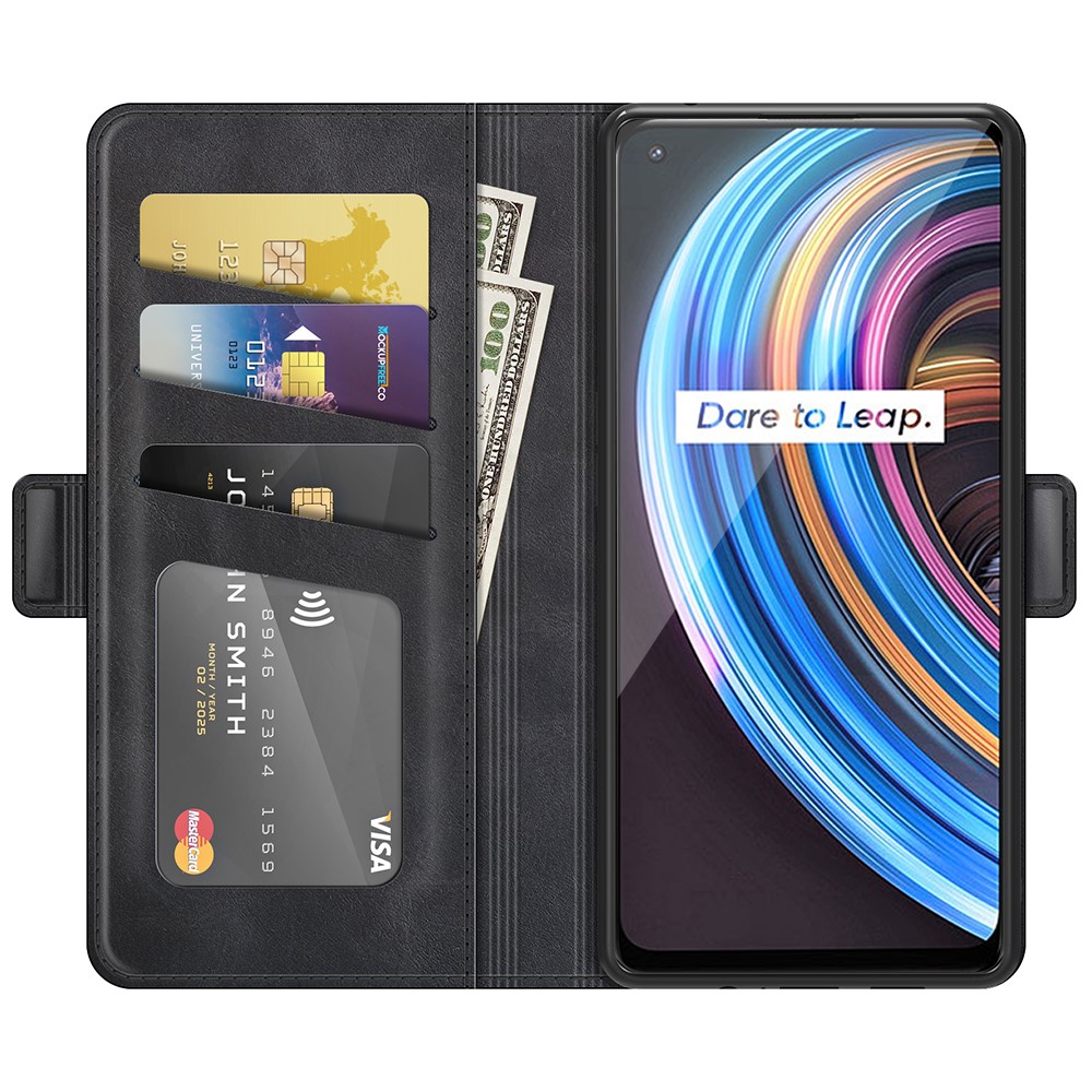 Cowhide Pattern Leather Stand Folio Flip Magnetic Cover for Realme X7 Pro Ultra / X7 Pro - Black-5