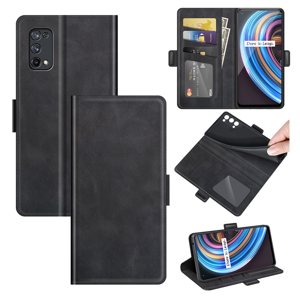 Cowhide Pattern Leather Stand Folio Flip Magnetic Cover for Realme X7 Pro Ultra / X7 Pro - Black-6