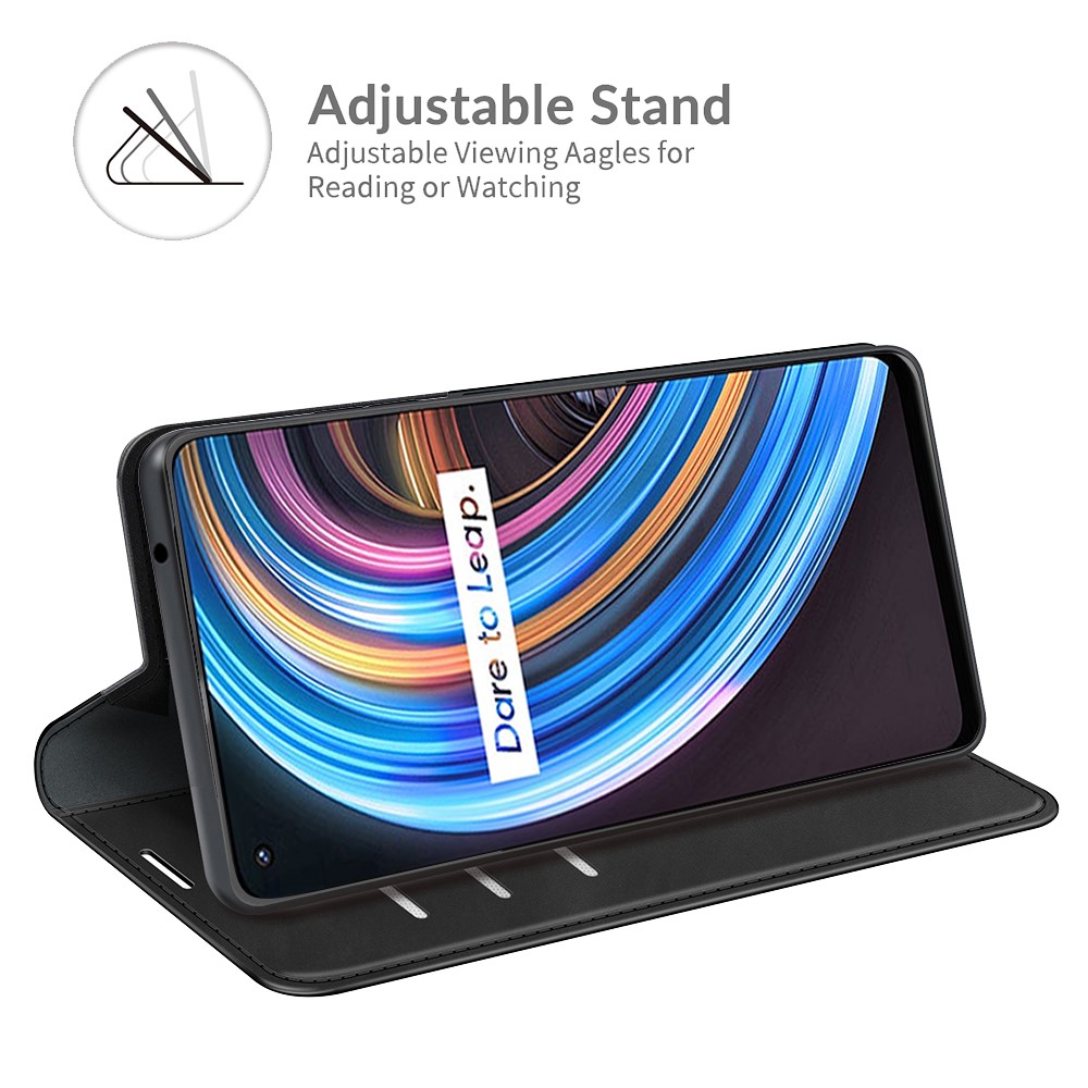 All-Round Protection Magnetic Clasp Skin-touch Leather Wallet Case for Realme X7 Pro Ultra / X7 Pro - Black-2