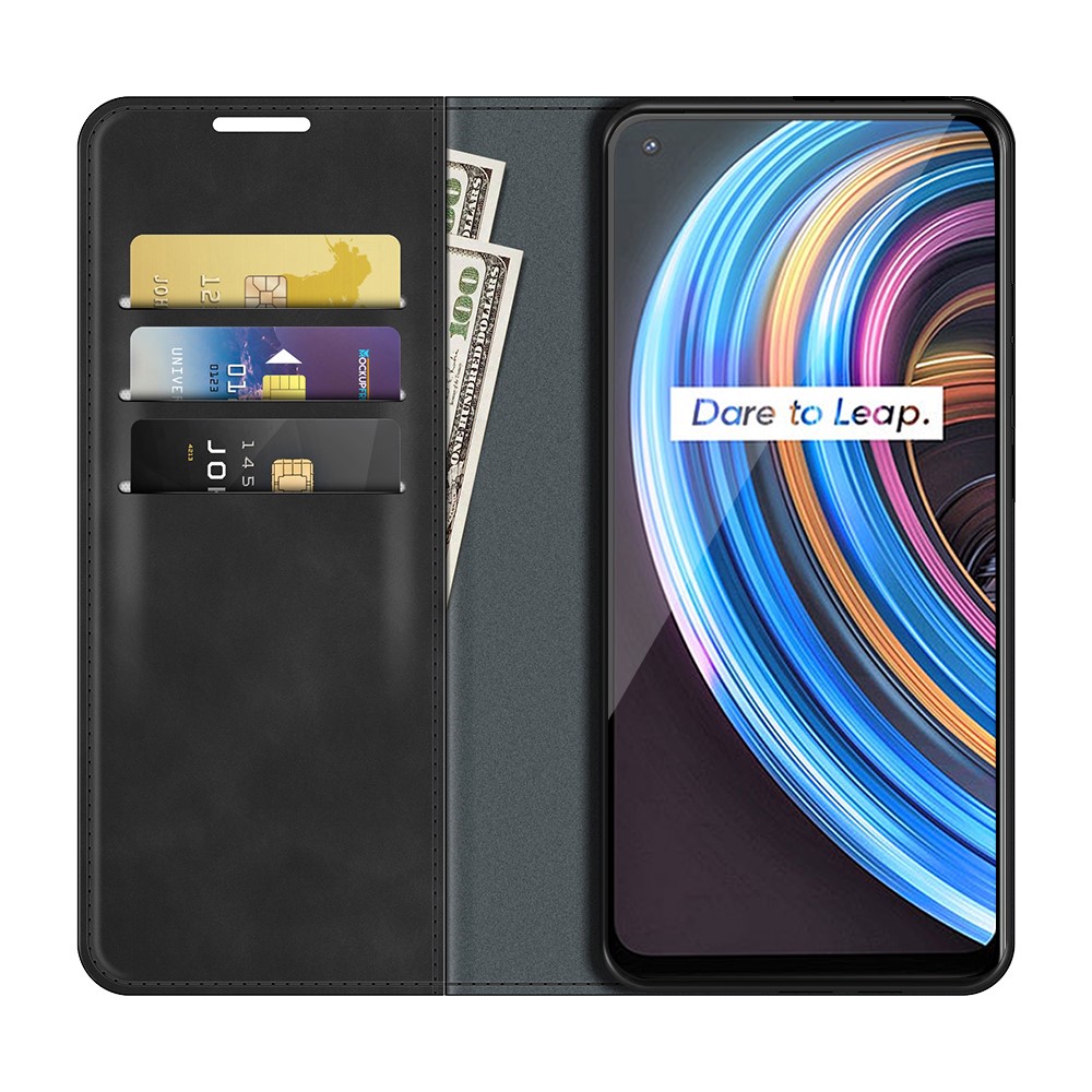 All-Round Protection Magnetic Clasp Skin-touch Leather Wallet Case for Realme X7 Pro Ultra / X7 Pro - Black-5