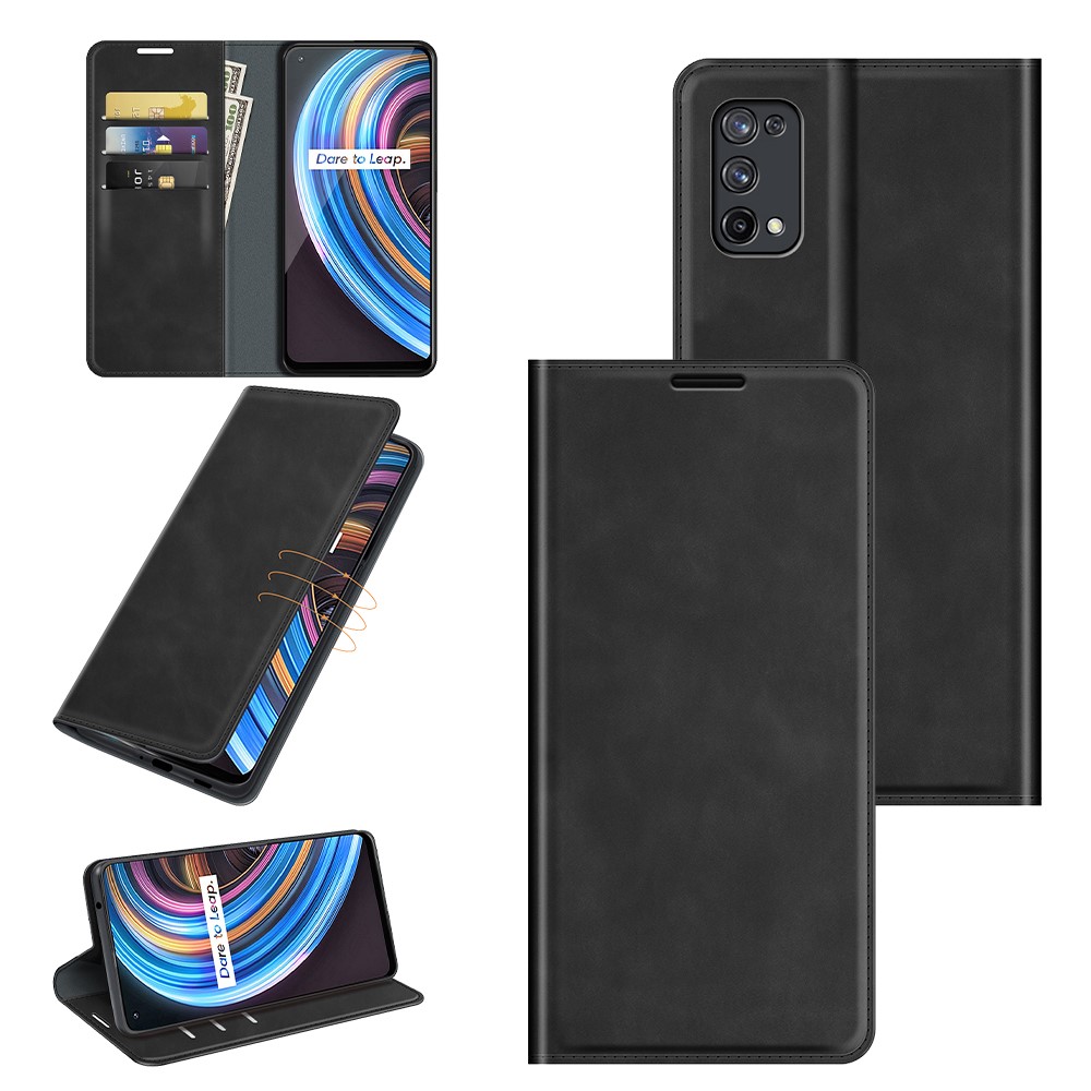 All-Round Protection Magnetic Clasp Skin-touch Leather Wallet Case for Realme X7 Pro Ultra / X7 Pro - Black-6