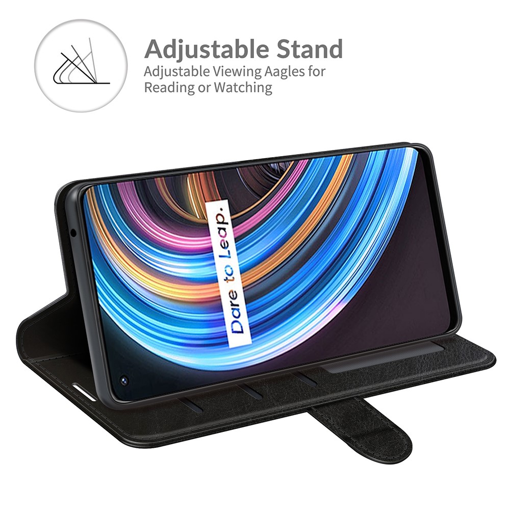 Crazy Horse Texture Folio Flap Wallet Design Leather Stand Case for Realme X7 Pro Ultra / Realme X7 Pro - Black-2