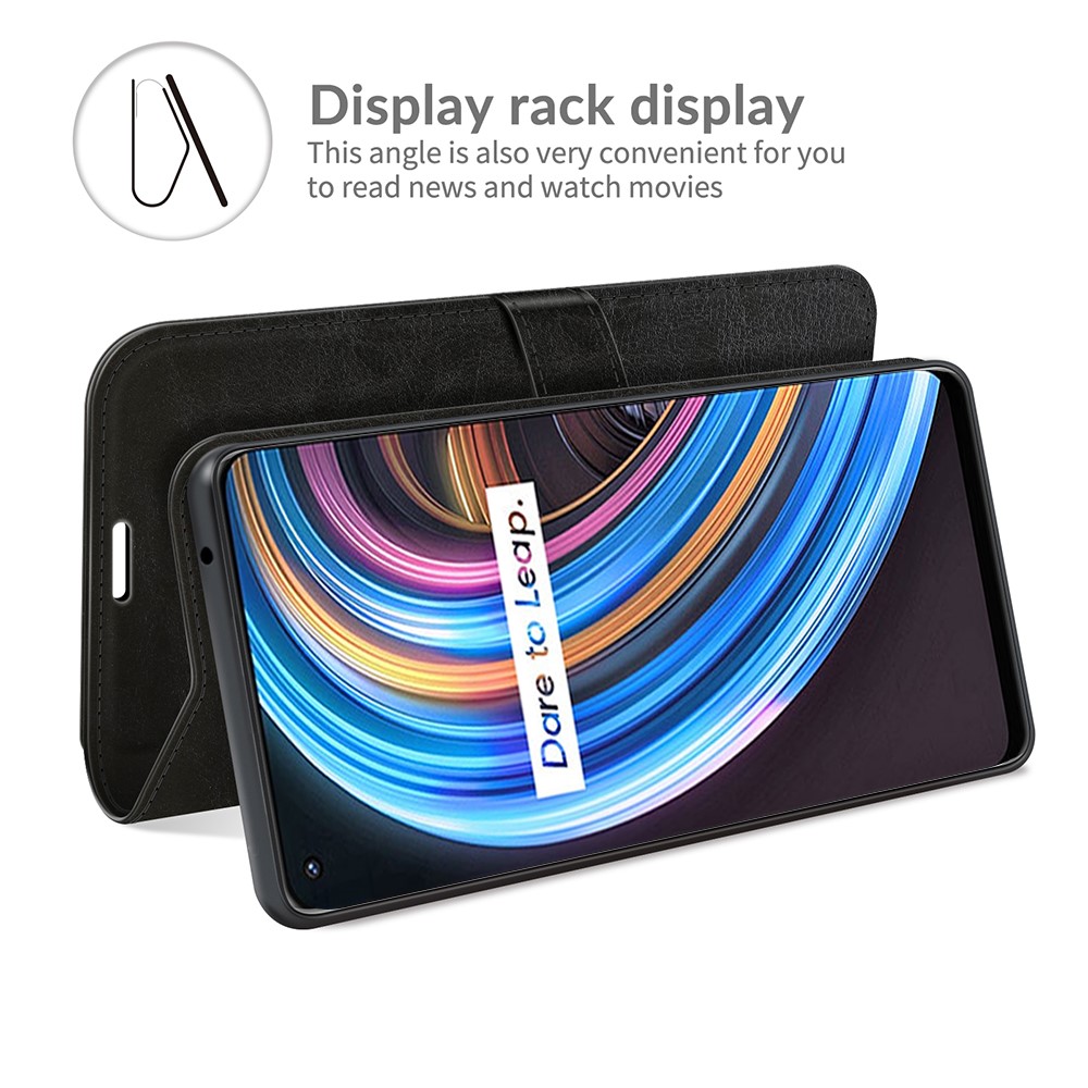 Crazy Horse Texture Folio Flap Wallet Design Leather Stand Case for Realme X7 Pro Ultra / Realme X7 Pro - Black-3