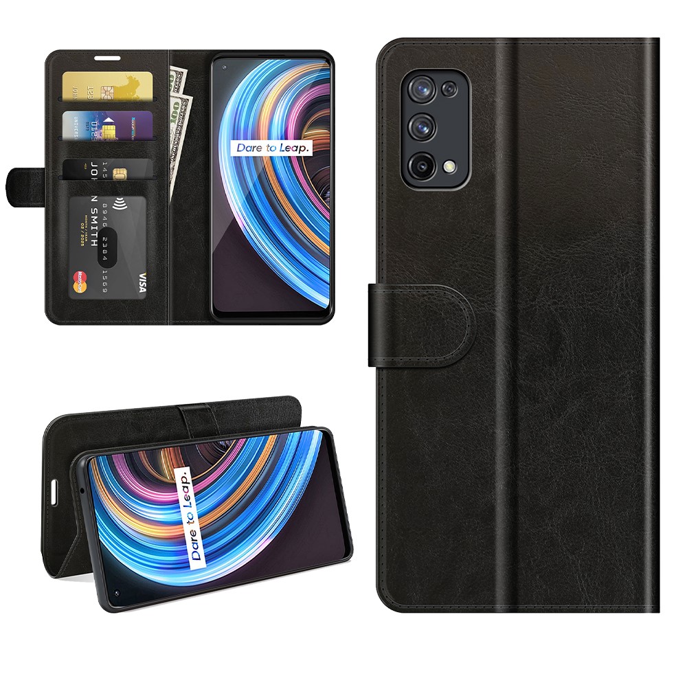 Crazy Horse Texture Folio Flap Wallet Design Leather Stand Case for Realme X7 Pro Ultra / Realme X7 Pro - Black-6