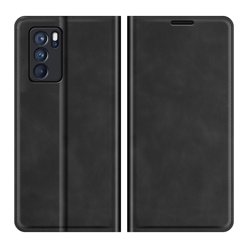 Anti-fall Flip Fashionable Auto-Absorbed Wallet Stand Leather Phone Case for Oppo Reno6 Pro 5G - Black-1