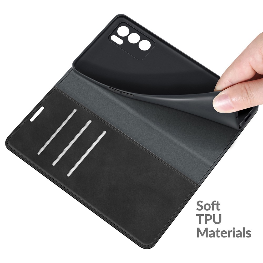 Anti-fall Flip Fashionable Auto-Absorbed Wallet Stand Leather Phone Case for Oppo Reno6 Pro 5G - Black-5