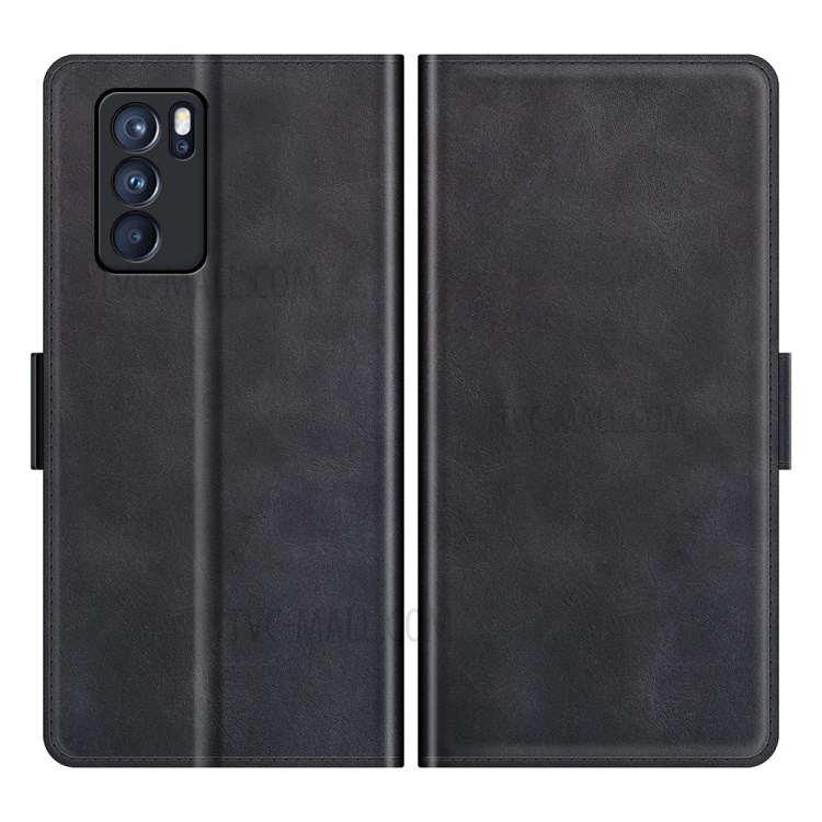 Magnetic Double Clasp Full-Protection Wallet with Stand Leather Mobile Phone Case Shell for Oppo Reno6 Pro 5G - Black-1