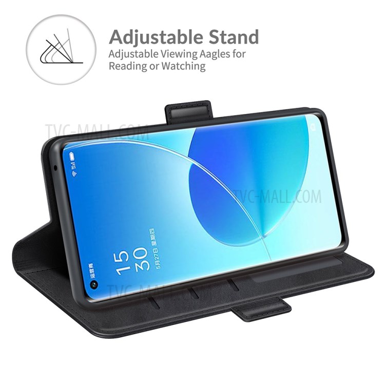 Magnetic Double Clasp Full-Protection Wallet with Stand Leather Mobile Phone Case Shell for Oppo Reno6 Pro 5G - Black-3