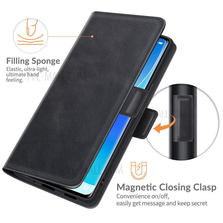 Magnetic Double Clasp Full-Protection Wallet with Stand Leather Mobile Phone Case Shell for Oppo Reno6 Pro 5G - Black-4