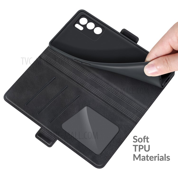 Magnetic Double Clasp Full-Protection Wallet with Stand Leather Mobile Phone Case Shell for Oppo Reno6 Pro 5G - Black-5