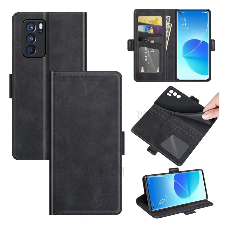 Billetera de Protección Completa Magnética Con Stand Cuero de Cuero Con Cáscara de Caja de Telefonía Móvil Para Oppo Reno6 Pro 5G (MediaTek) - Negro-7