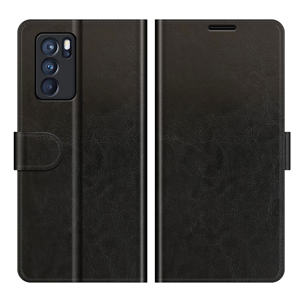 Soft TPU Crazy Horse Texture Leather Wallet Case with Stand for Oppo Reno6 Pro 5G - Black-1