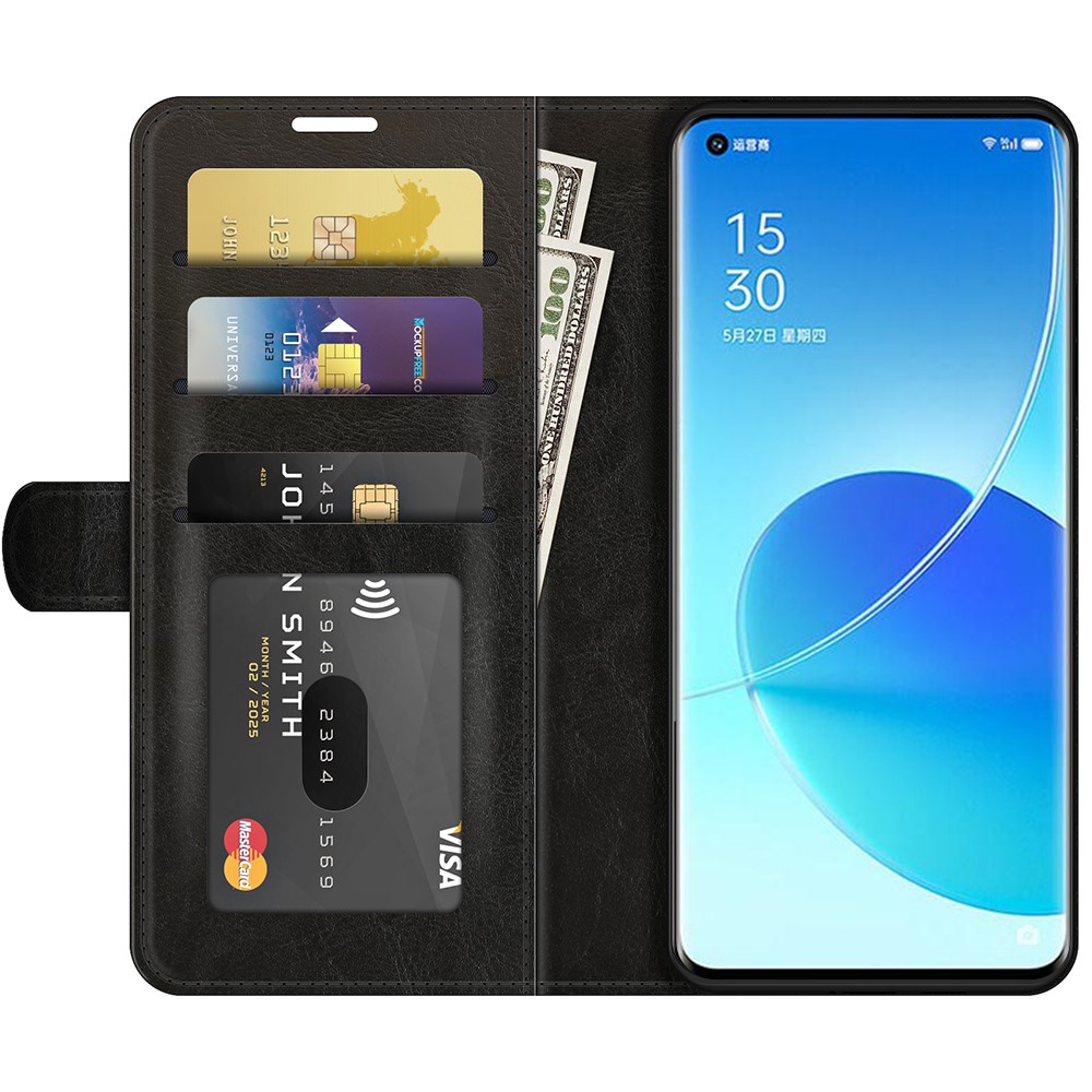 Soft TPU Crazy Horse Texture Leather Wallet Case with Stand for Oppo Reno6 Pro 5G - Black-2