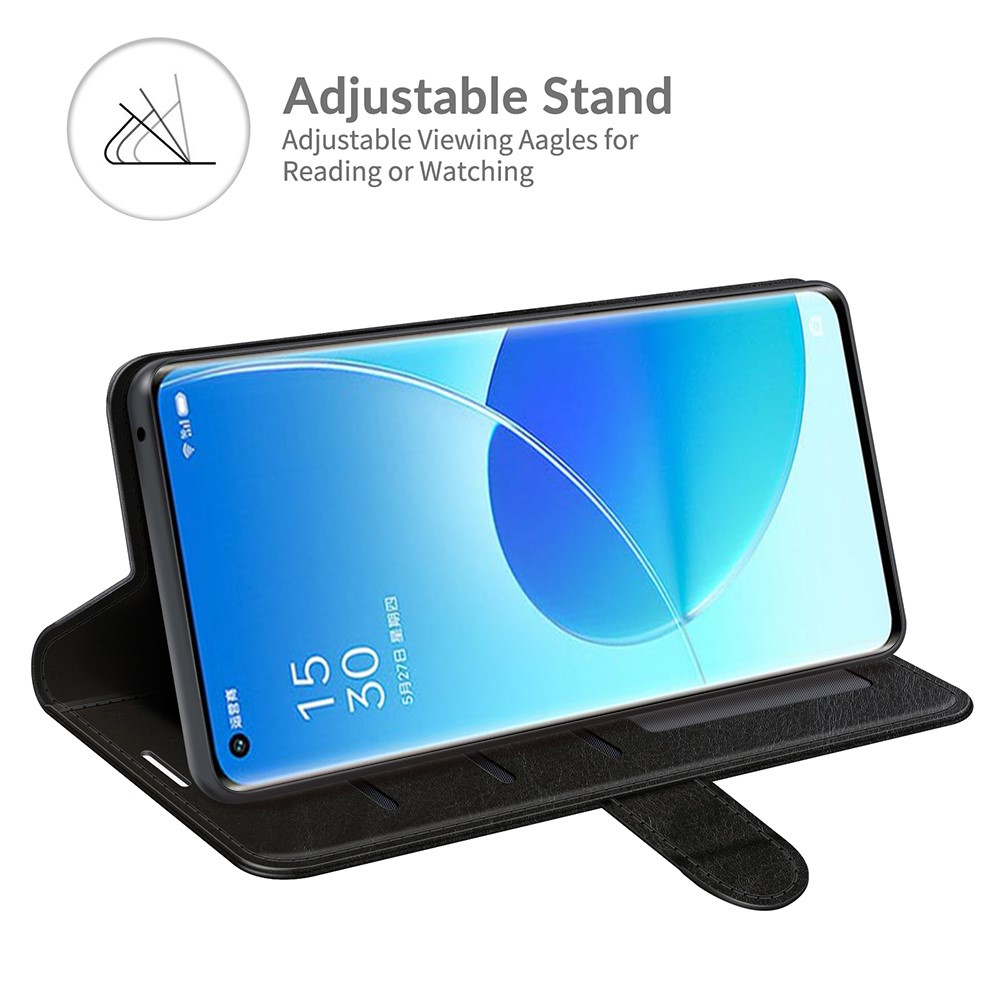 Soft TPU Crazy Horse Texture Leather Wallet Case with Stand for Oppo Reno6 Pro 5G - Black-3