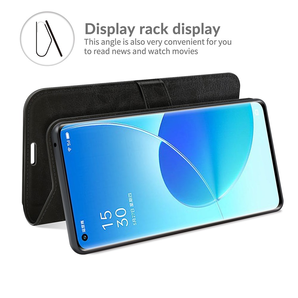 TPU Soft Tpu Crazy Horse Texture Leather Willet Case Con Soporte Para Oppo Reno6 Pro 5G (MediaTek) - Negro