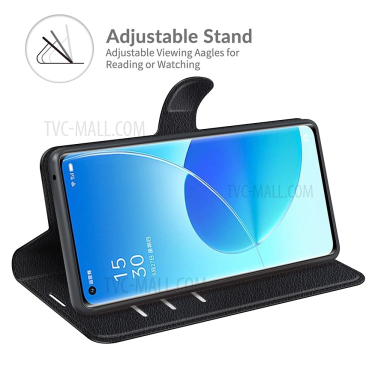 Book Style Protective Litchi Leather Phone Wallet Case Cover with Stand Function for Oppo Reno6 Pro 5G - Black-3