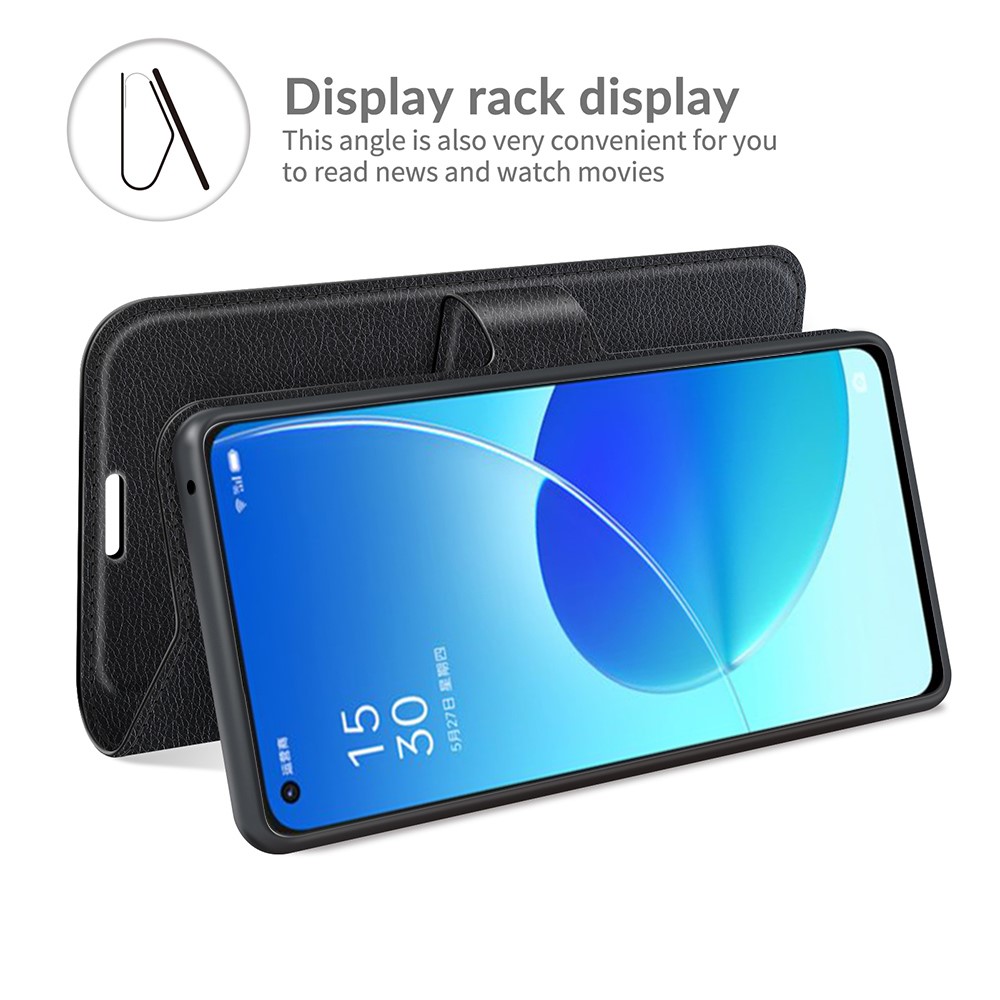 Litchi Skin Full Body Coverage Shockproof Protective Magnetic Folio Wallet Leather Phone Case for Oppo Reno6 5G - Black-4