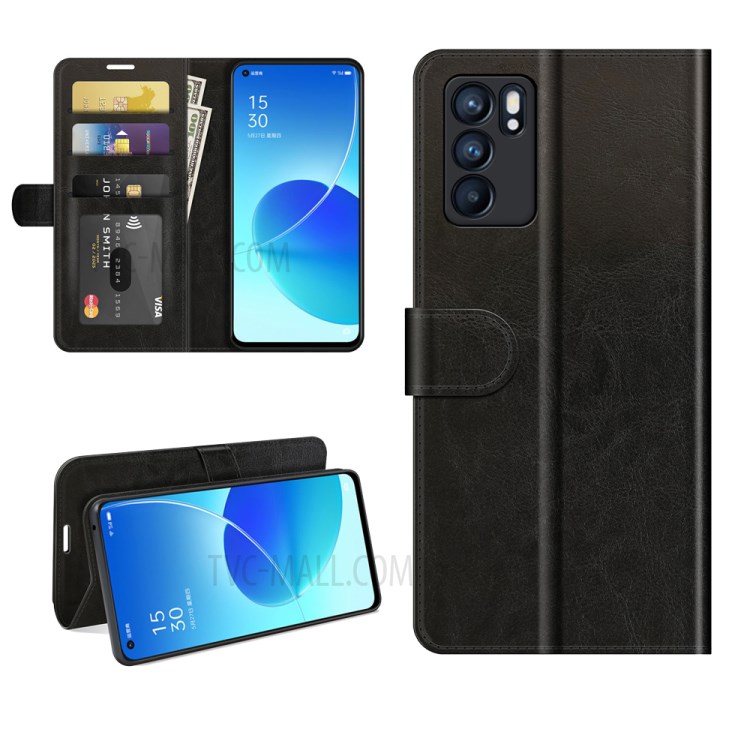 Magnetic Retro Crazy Horse Texture Horizontal Flip Leather Case for Oppo Reno6 5G - Black-7