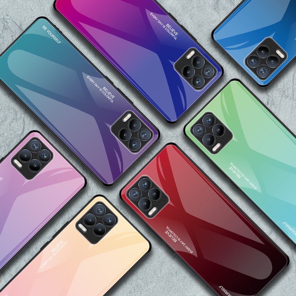 Slim Anti-Scratch Flexible Quality Tempered Glass Case with Bicolor Gradient Design for Realme 8 / 8 Pro - Blue/Rose-10