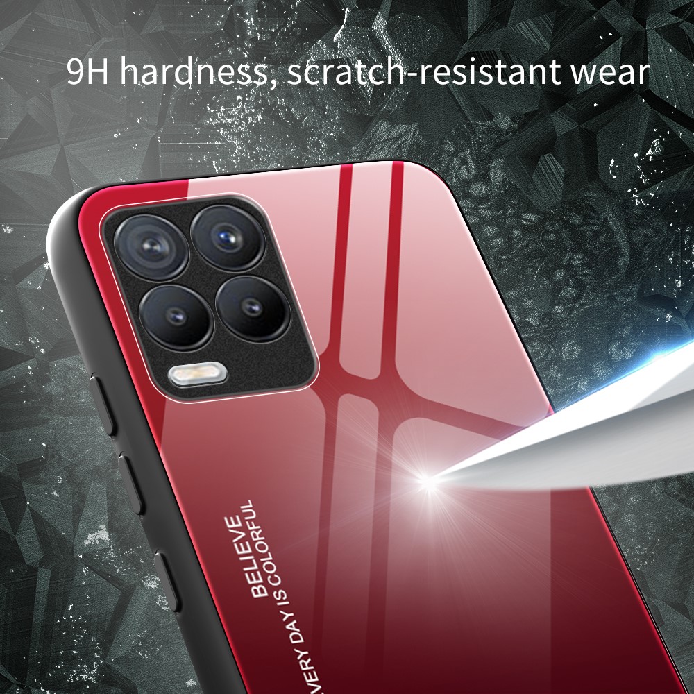 Slim Anti-Scratch Flexible Quality Tempered Glass Case with Bicolor Gradient Design for Realme 8 / 8 Pro - Blue/Rose-4