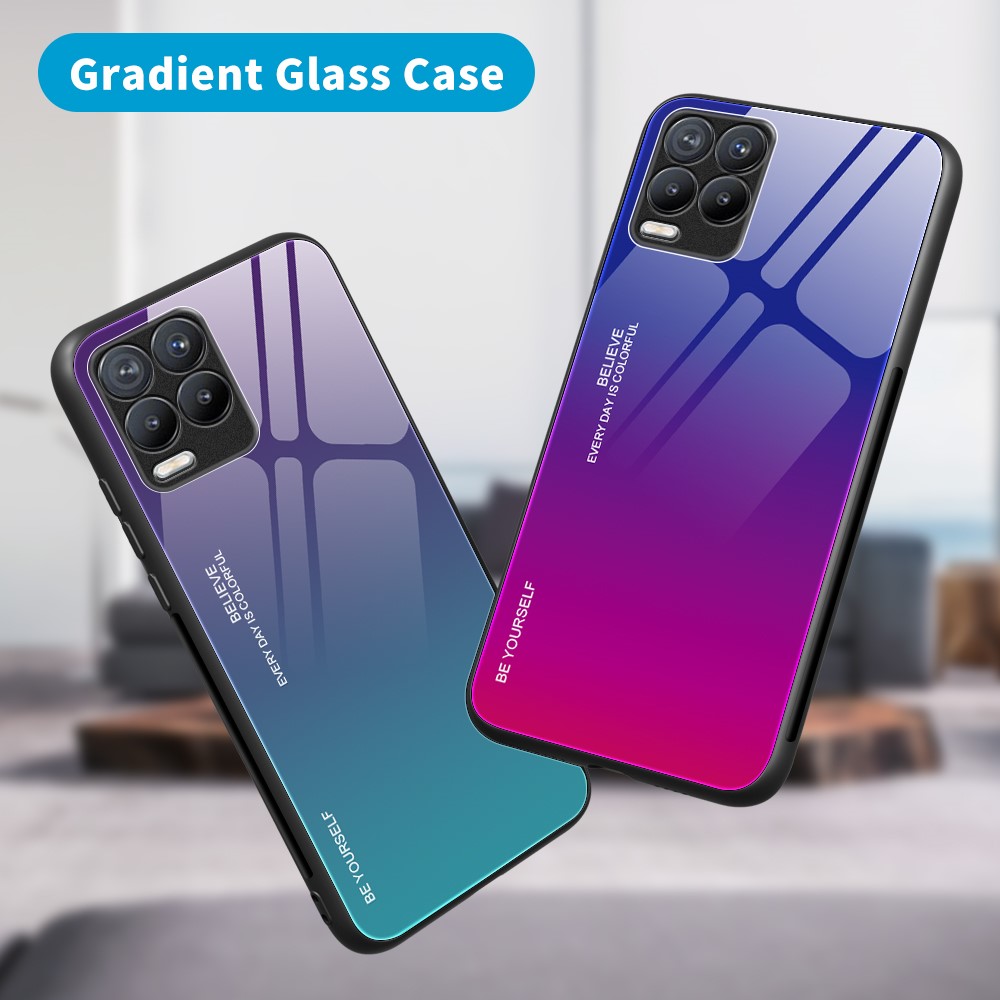 Slim Anti-Scratch Flexible Quality Tempered Glass Case with Bicolor Gradient Design for Realme 8 / 8 Pro - Blue/Rose-5