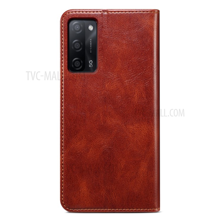 Leisure Waxy Crazy Horse Texture Protector Case TPU + PU Leather Cover for Oppo A55 5G/A53s 5G - Red-11