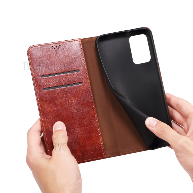 Leisure Waxy Crazy Horse Texture Protector Case TPU + PU Leather Cover for Oppo A55 5G/A53s 5G - Red-15