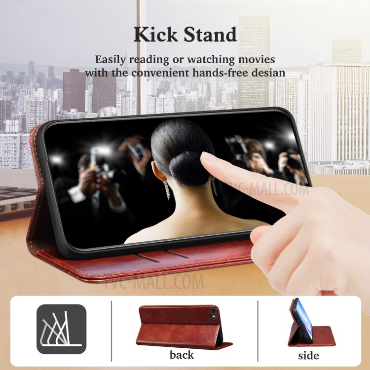 Leisure Waxy Crazy Horse Texture Protector Case TPU + PU Leather Cover for Oppo A55 5G/A53s 5G - Red-2