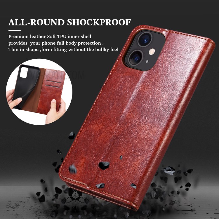 Leisure Waxy Crazy Horse Texture Protector Case TPU + PU Leather Cover for Oppo A55 5G/A53s 5G - Red-3
