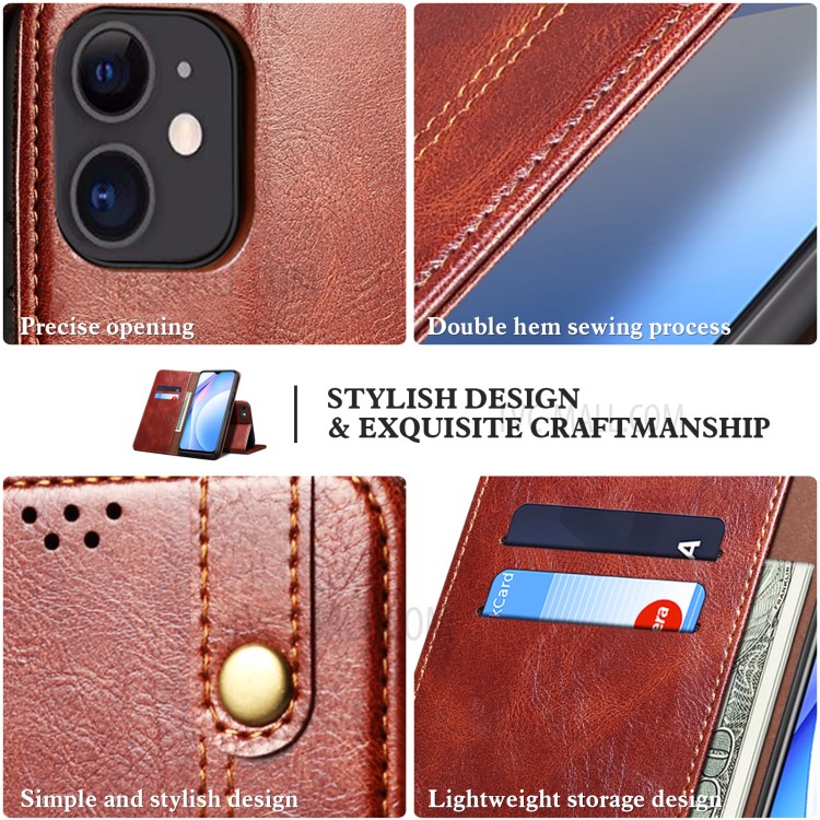 Leisure Waxy Crazy Horse Texture Protector Case TPU + PU Leather Cover for Oppo A55 5G/A53s 5G - Red-5