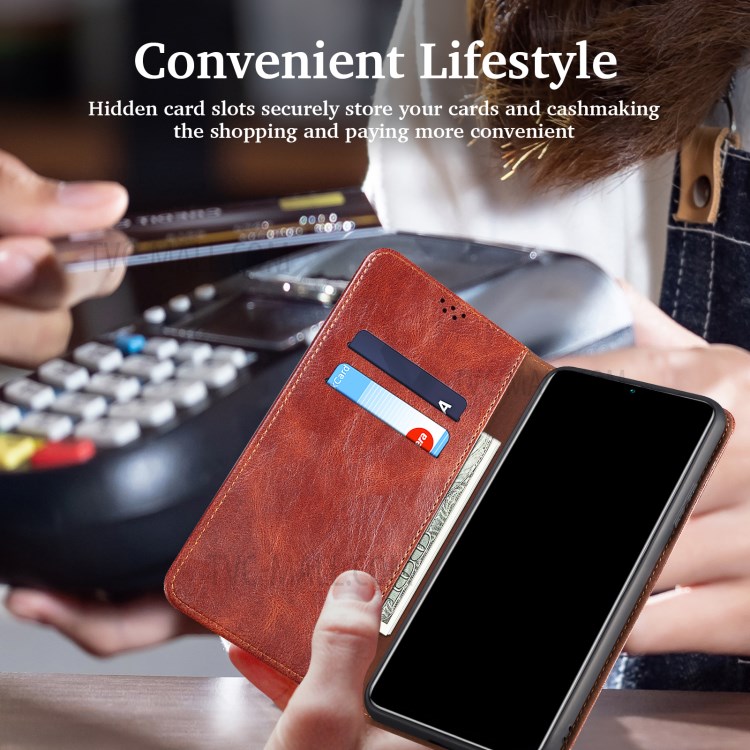 Leisure Waxy Crazy Horse Texture Protector Case TPU + PU Leather Cover for Oppo A55 5G/A53s 5G - Red-7