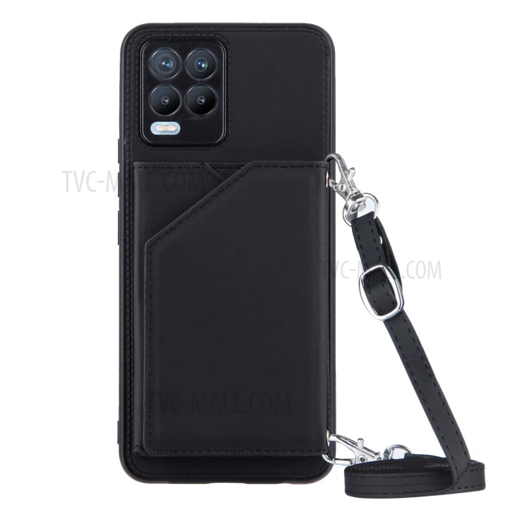 PU Leather Phone Case Protector with Kickstand and Card Holder for Realme 8 / Realme 8 Pro - Black-1