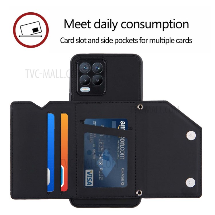 PU Leather Phone Case Protector with Kickstand and Card Holder for Realme 8 / Realme 8 Pro - Black-2