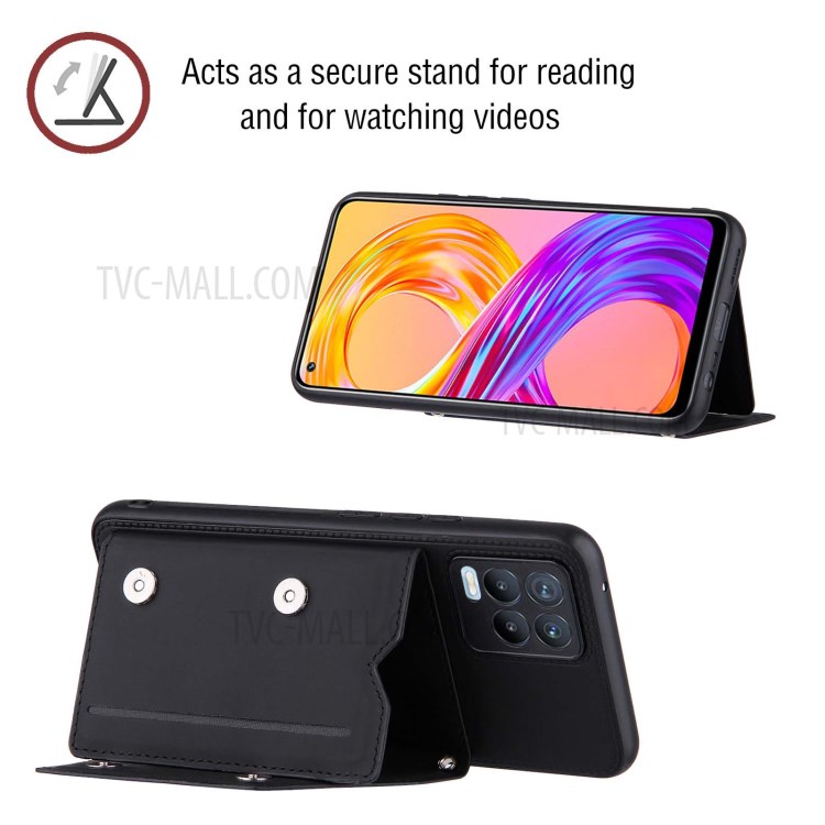 PU Leather Phone Case Protector with Kickstand and Card Holder for Realme 8 / Realme 8 Pro - Black-3