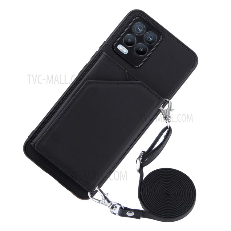 PU Leather Phone Case Protector with Kickstand and Card Holder for Realme 8 / Realme 8 Pro - Black-4