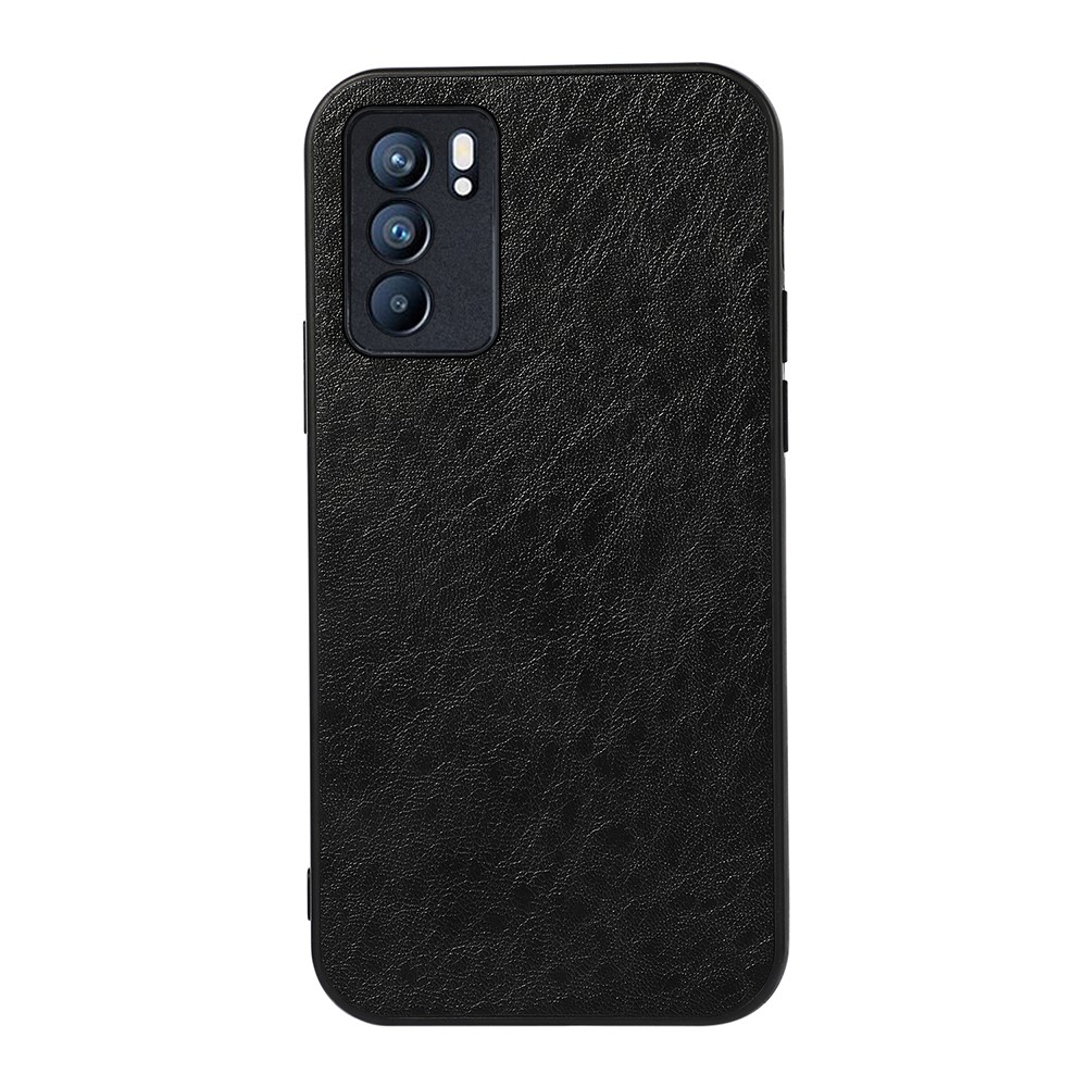 PU Leather Coated PC+TPU Crazy Horse Texture Phone Back Case for Oppo Reno6 5G - Black-1