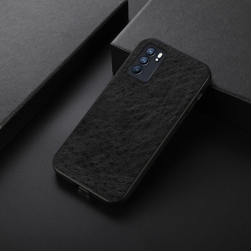 PU Leather Coated PC+TPU Crazy Horse Texture Phone Back Case for Oppo Reno6 5G - Black-2