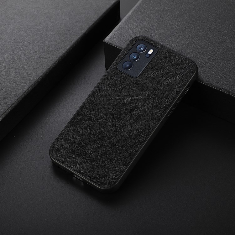 Crazy Horse Texture PU Leather Coated PC+TPU Phone Back Cover Full Protection Shell for Oppo Reno6 Pro 5G - Black-2