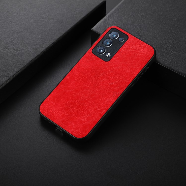 Crazy Horse Texture PU Leather Coated PC+TPU Mobile Phone Back Cover Shell for Oppo Reno6 Pro+ 5G - Red-2