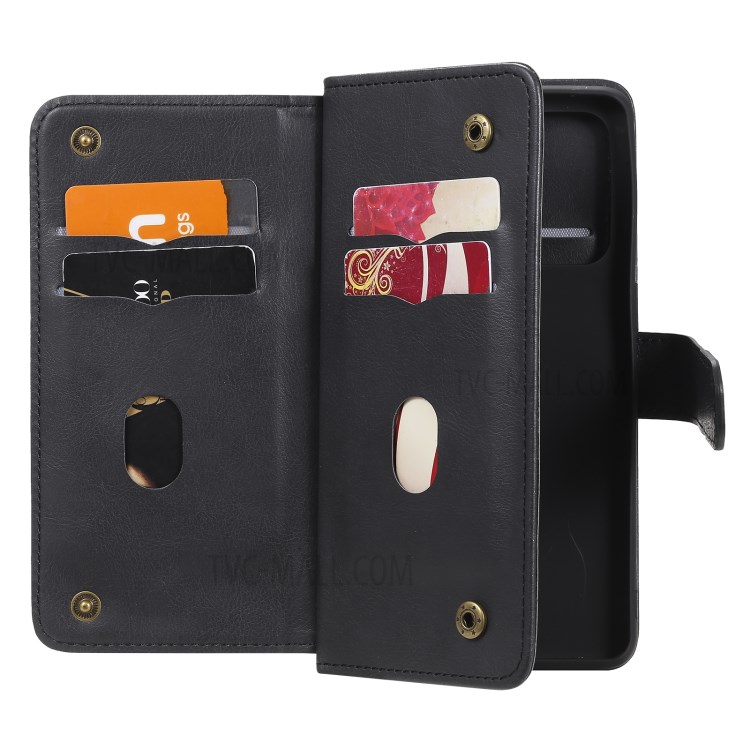 Multi-function 10 Card Slots Wallet Cover for Oppo Reno5 Pro 5G Case - Black-10