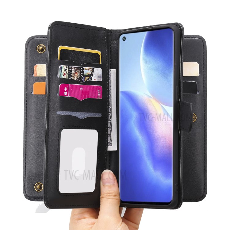 Multi-function 10 Card Slots Wallet Cover for Oppo Reno5 Pro 5G Case - Black-11