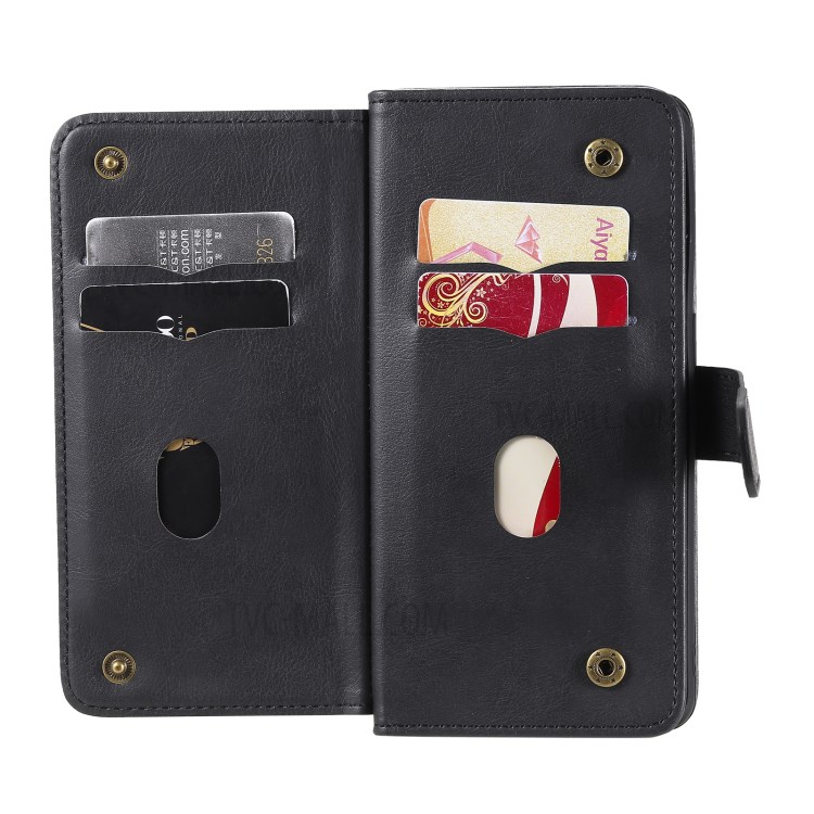 Multi-function 10 Card Slots Wallet Cover for Oppo Reno5 Pro 5G Case - Black-8