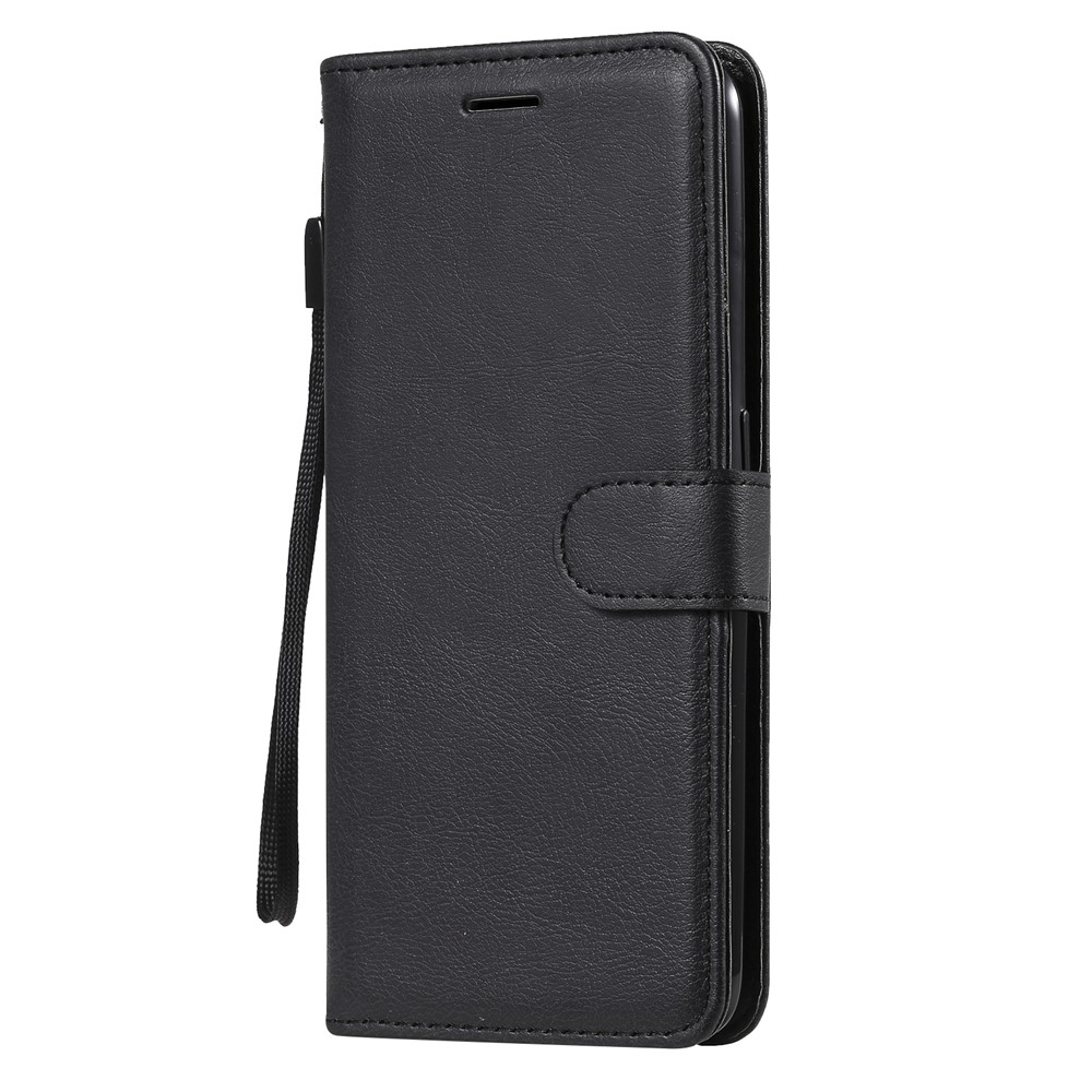 Plain Wallet Leather Phone Stand Shell with Strap for Oppo A74 4G/F19 4G - Black-2