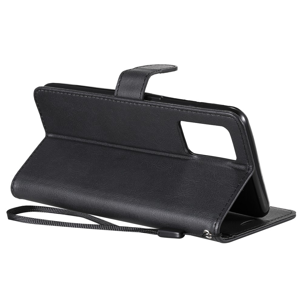Plain Wallet Leather Phone Stand Shell with Strap for Oppo A74 4G/F19 4G - Black-4